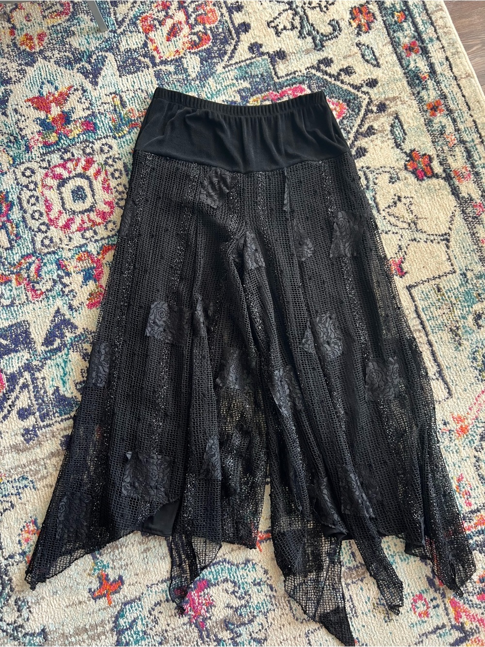 Black Asymmetrical Flowy Patchwork Capris